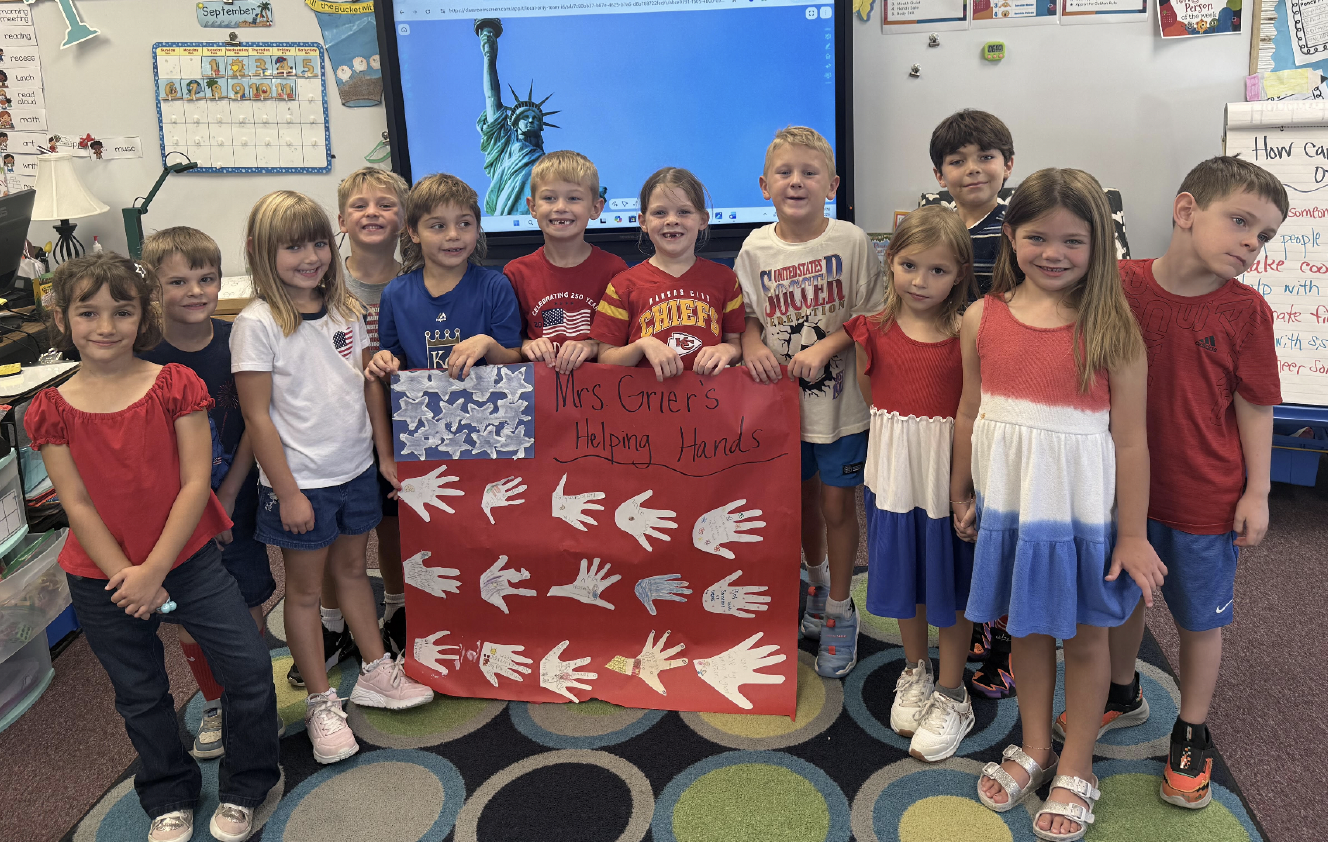 Photo Courtesy of West Platte School District
Students in Shawna Grier’s first-grade class at West Platte Elementary learned about Helping Hands on Sept. 11. Pictured are Eleanor Bowman, Josiah Jedlicka, Raegen Reiter, Emmitt Delameter, Holt Nance, Easton Ruff, Emerie Zachariah, Kade Nance, Kip Wilson, Mila Shepherd, Hazel Whitworth and Jameson LaBar.