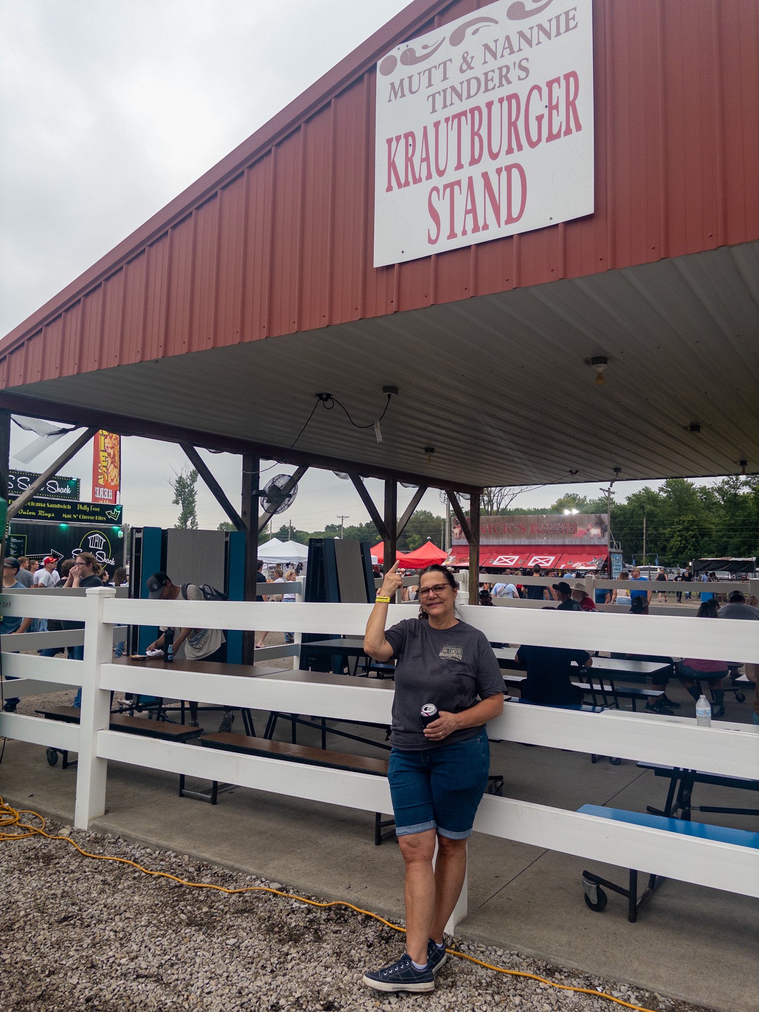 Lynn Searcy points out the Krautburger Stand, home of one of her longtime Platte County Fair favorites.